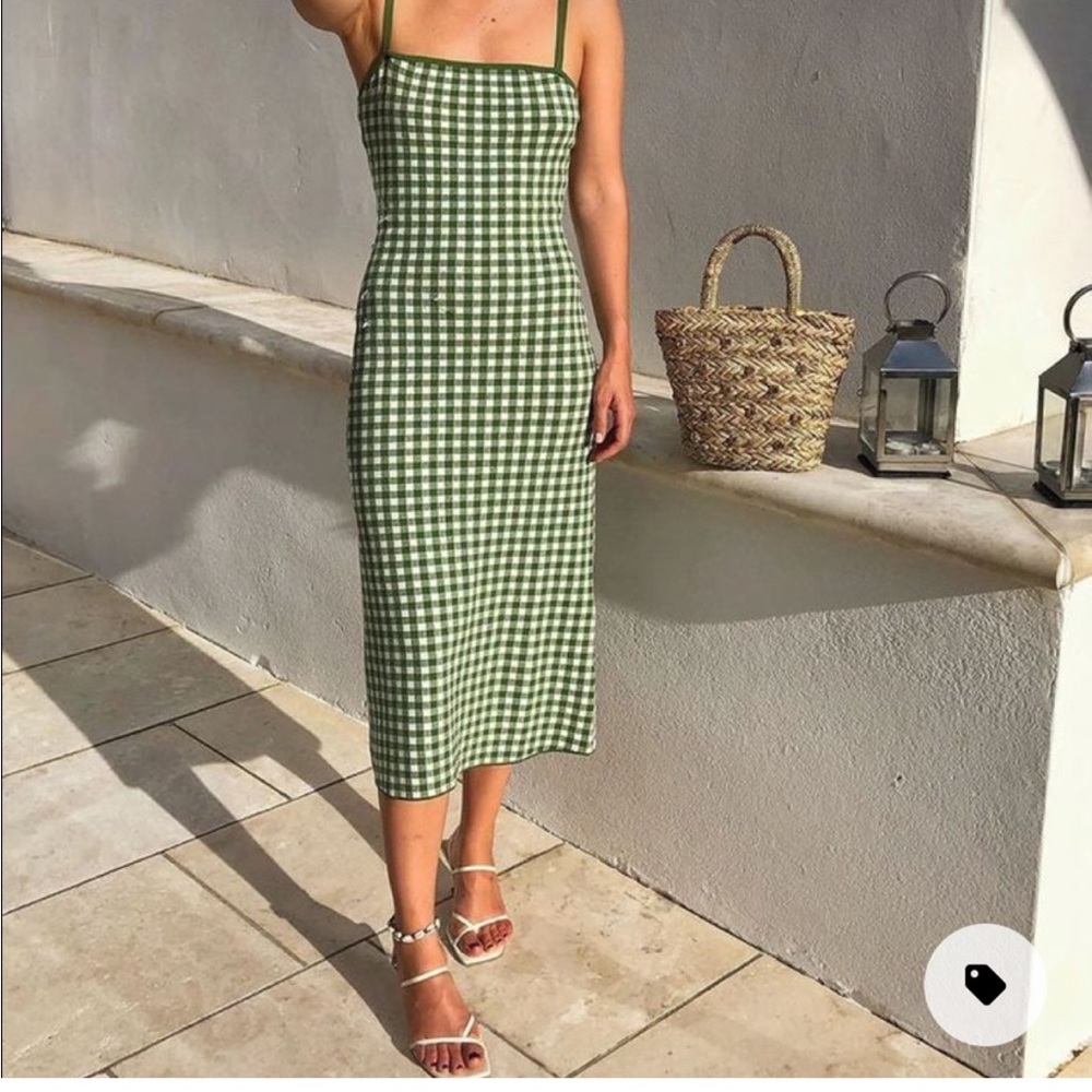 & Other Stories Fitted Gingham Midi Dress ISO
